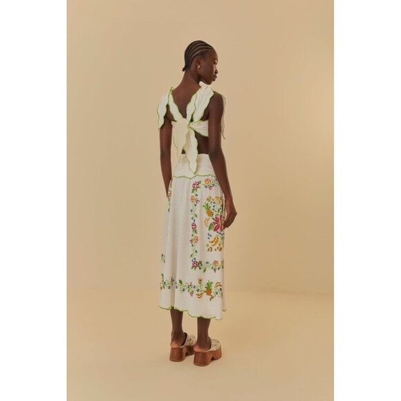 Farm Rio Maxi Dress XL Tropical Romance Needlepoint Cut-Out Linen White Floral - Picture 2 of 16
